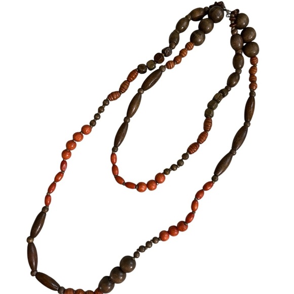 Bohemian Wood Bead Double Strand Necklace - Picture 3 of 6